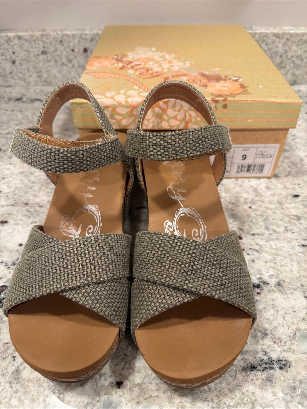 Very G Olive Green Wedge Espadrille Sandals